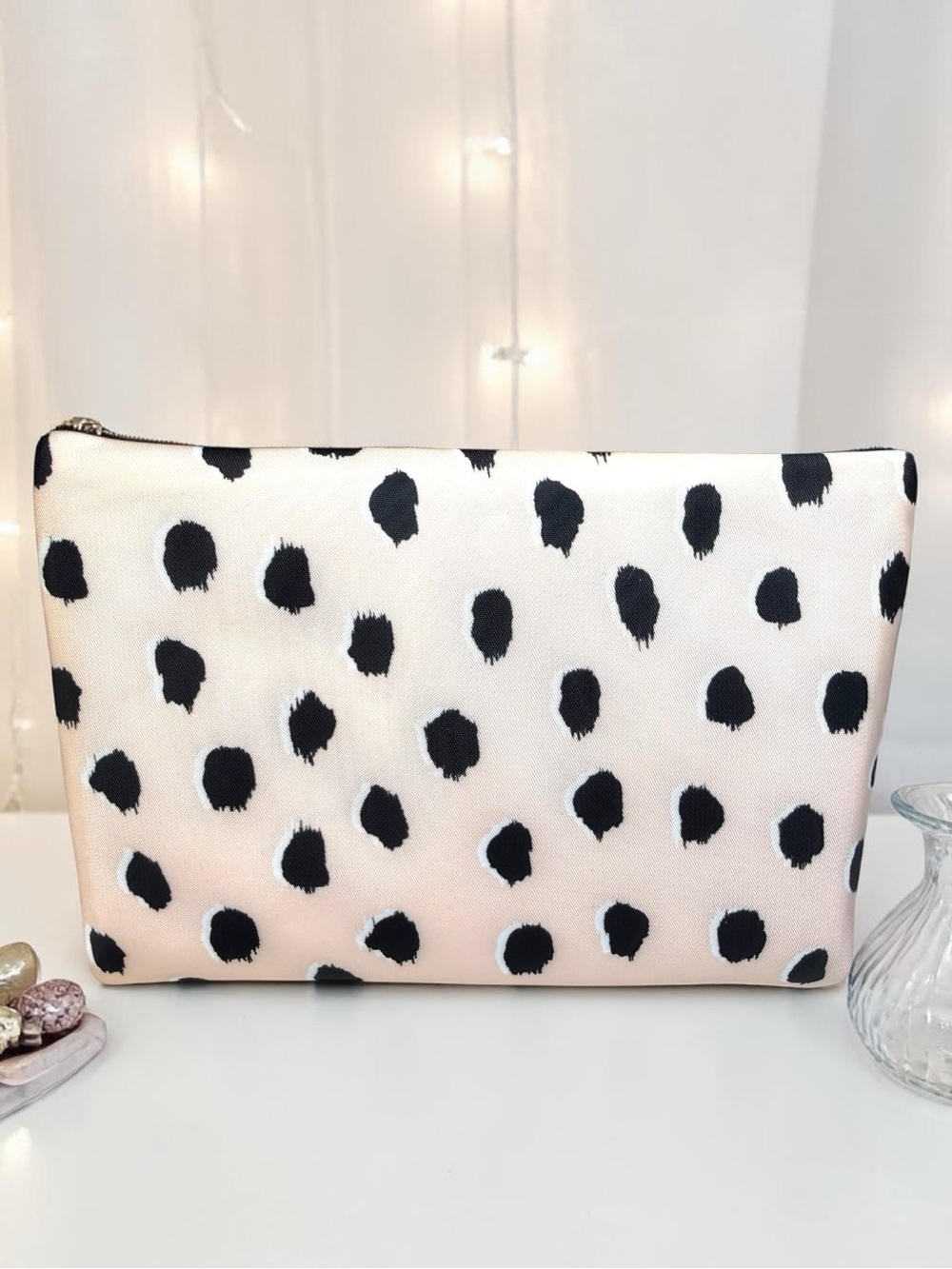 Kate Spade ♠️ Polka Dot Nylon Cosmetic Pouch Wristlet Pink Black Zip Clutch ✨NWT - Picture 6 of 10